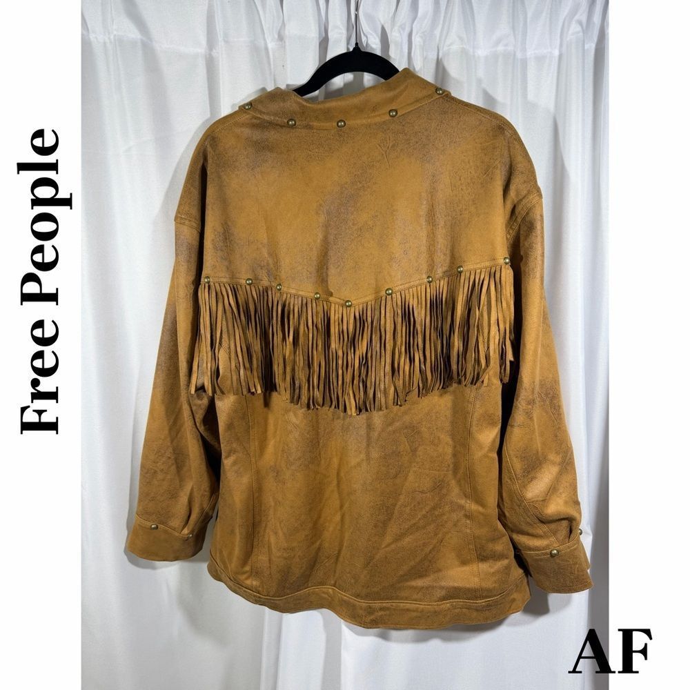 Free People Knox in Oiled Brown Vegan Leather Fringe Jacket Medium New - Picture 7 of 8